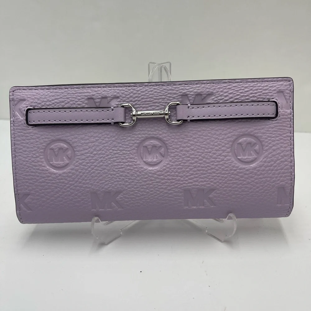 MICHAEL KORS Carson Large Logo Debossed Snap Wallet Light Quartz  NWT